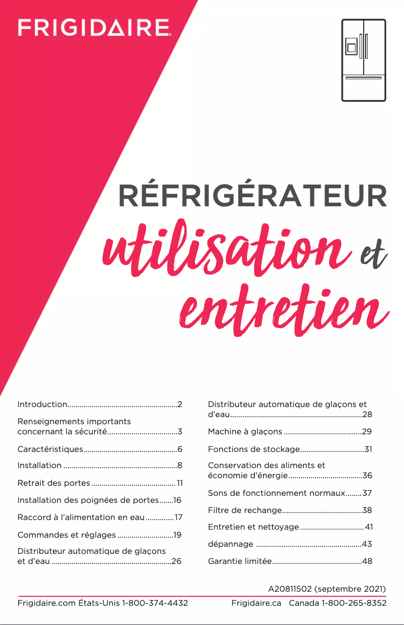 Page n°1 - Manuel utilisateur Frigidaire FRFS2823AS