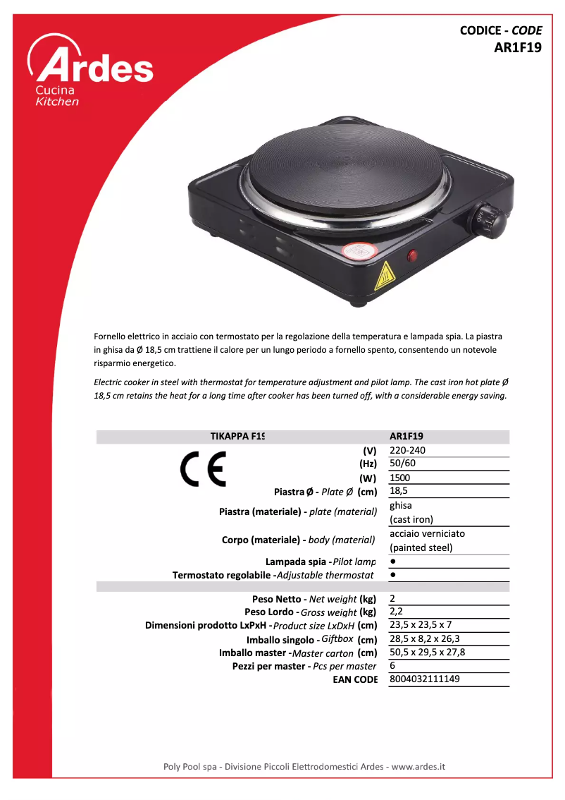 Página 1 del manual Ficha técnica Ardes AR1F19