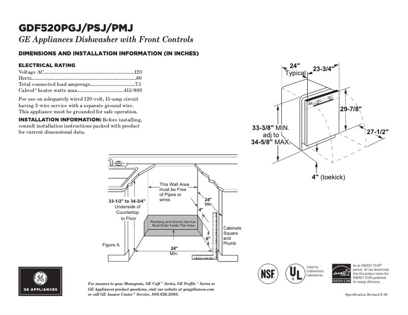 Page n°1 - Fiche technique GE GDF520PMJES