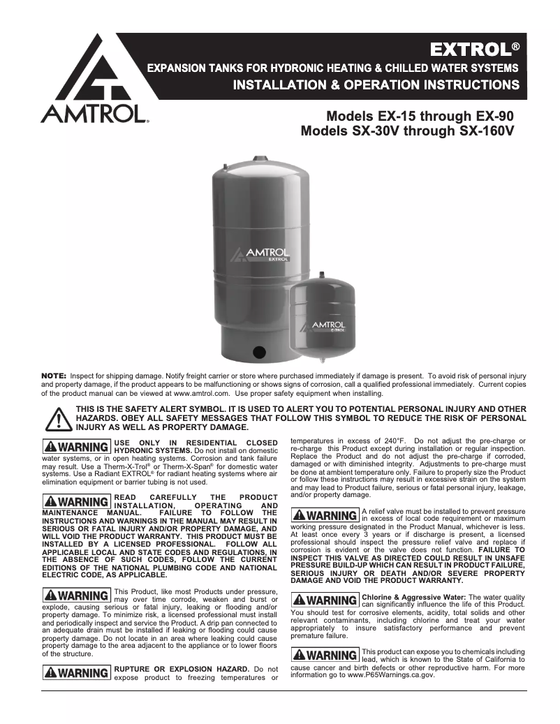 Page n°1 - Manuel utilisateur Amtrol Extrol EX-15