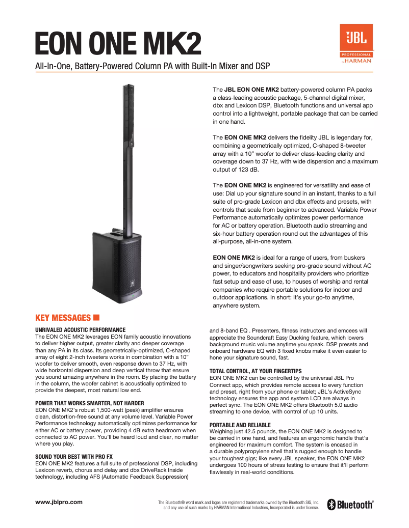 Page n°1 - Fiche technique JBL EON ONE MK2