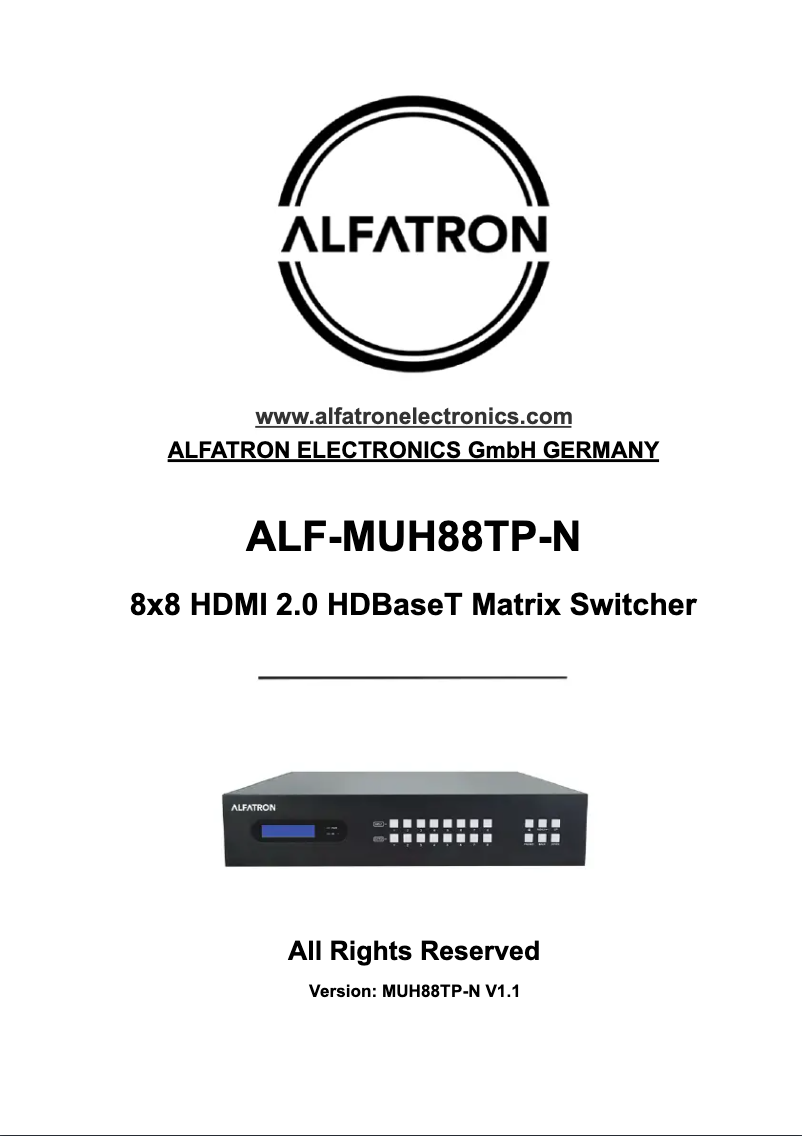 Page n°1 - Manuel utilisateur Alfatron ALF-MUH88TP-N