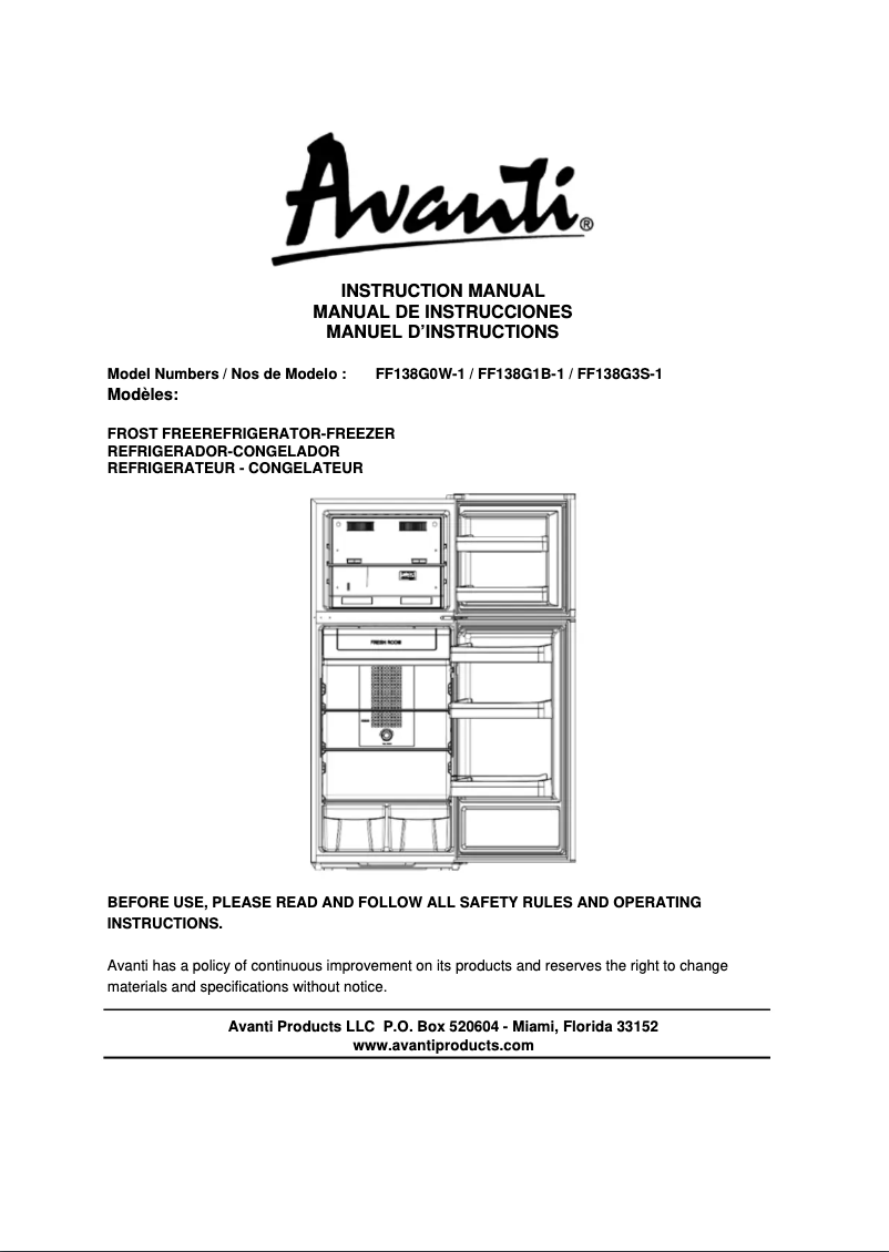 Page n°1 - Manuel utilisateur Avanti FF138G0W-1