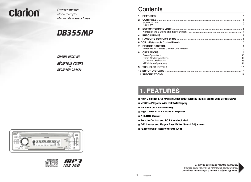 Page n°1 - Manuel utilisateur Clarion DB355MP