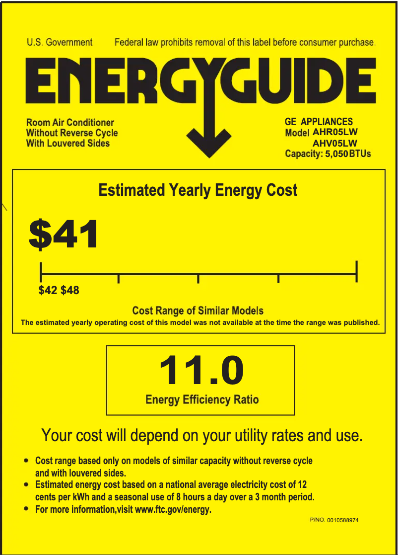 Page n°1 - Label énergétique GE AHR05LW