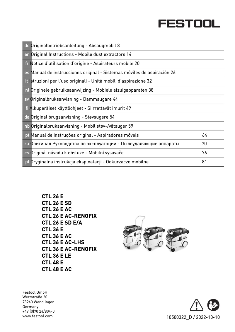 Imagen de la primera página del manual del dispositivo CTL 26 E