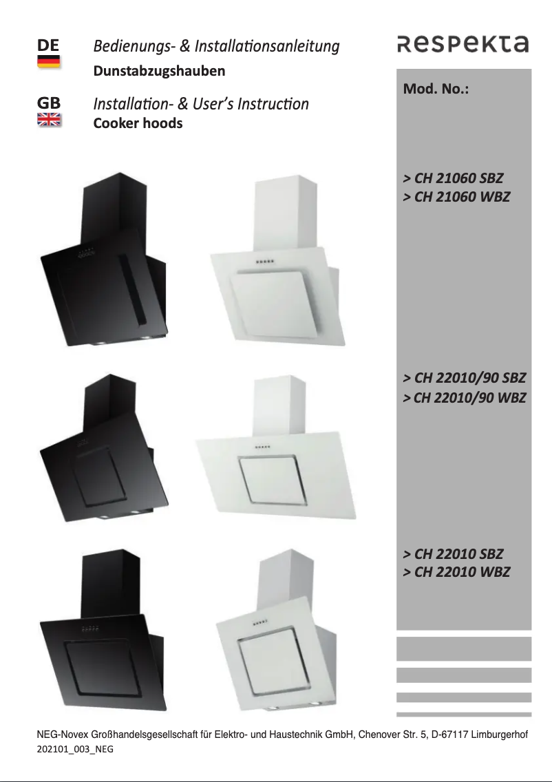 Page n°1 - Manuel utilisateur Respekta Lika CH21060WB