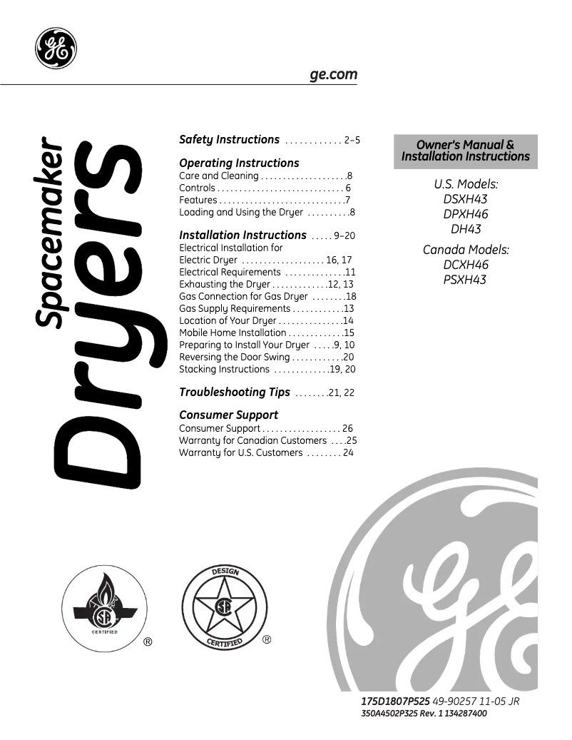 Page 1 de la notice Manuel d'utilisation et d'entretien GE Profile DPXH46EFWW