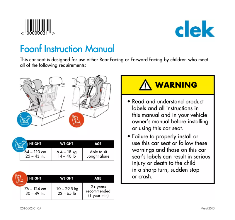 Page 1 de la notice Manuel utilisateur Clek Foonf (2015)