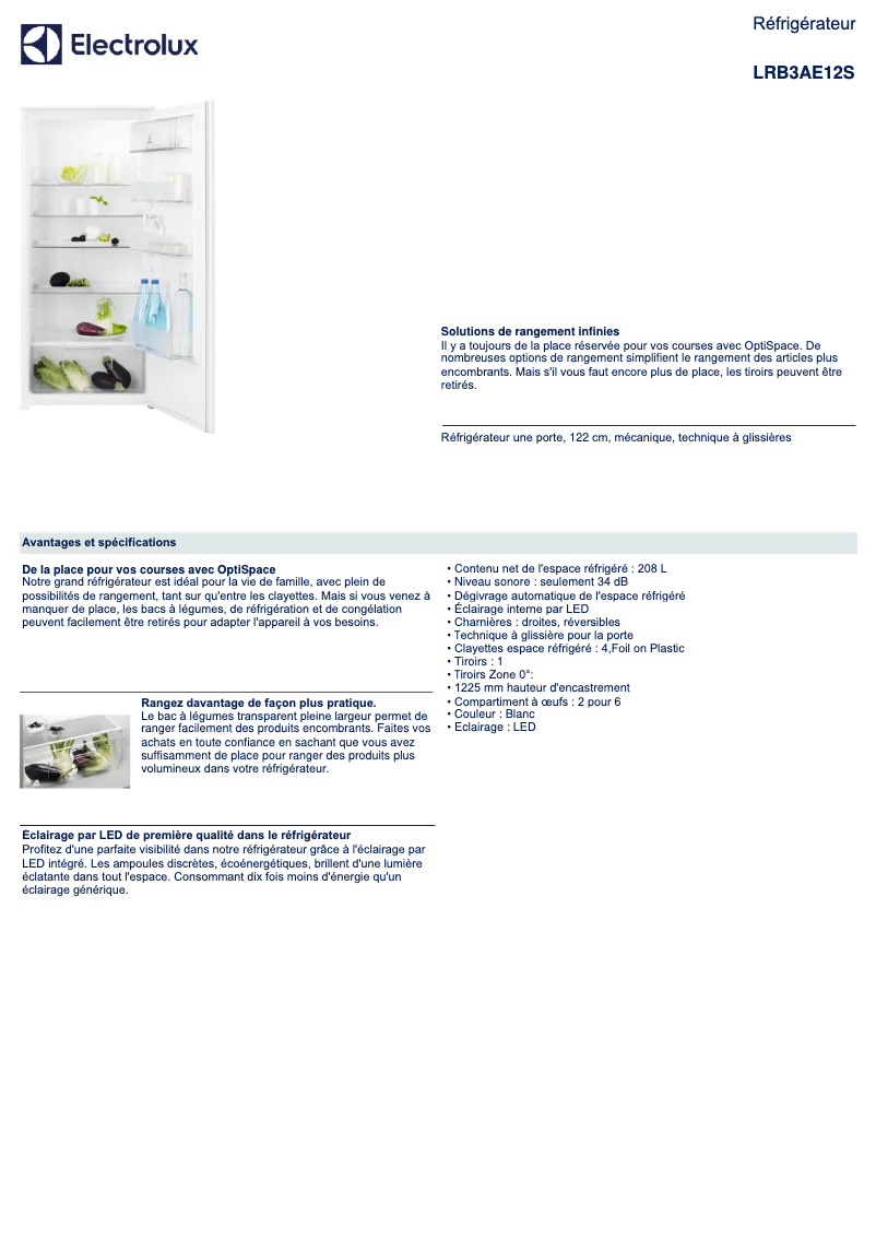 Page n°1 - Fiche technique Electrolux LRB3AE12S