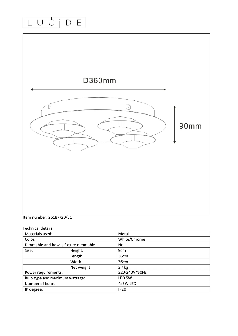 Page n°1 - Manuel utilisateur Lucide Amine 26187/20/31