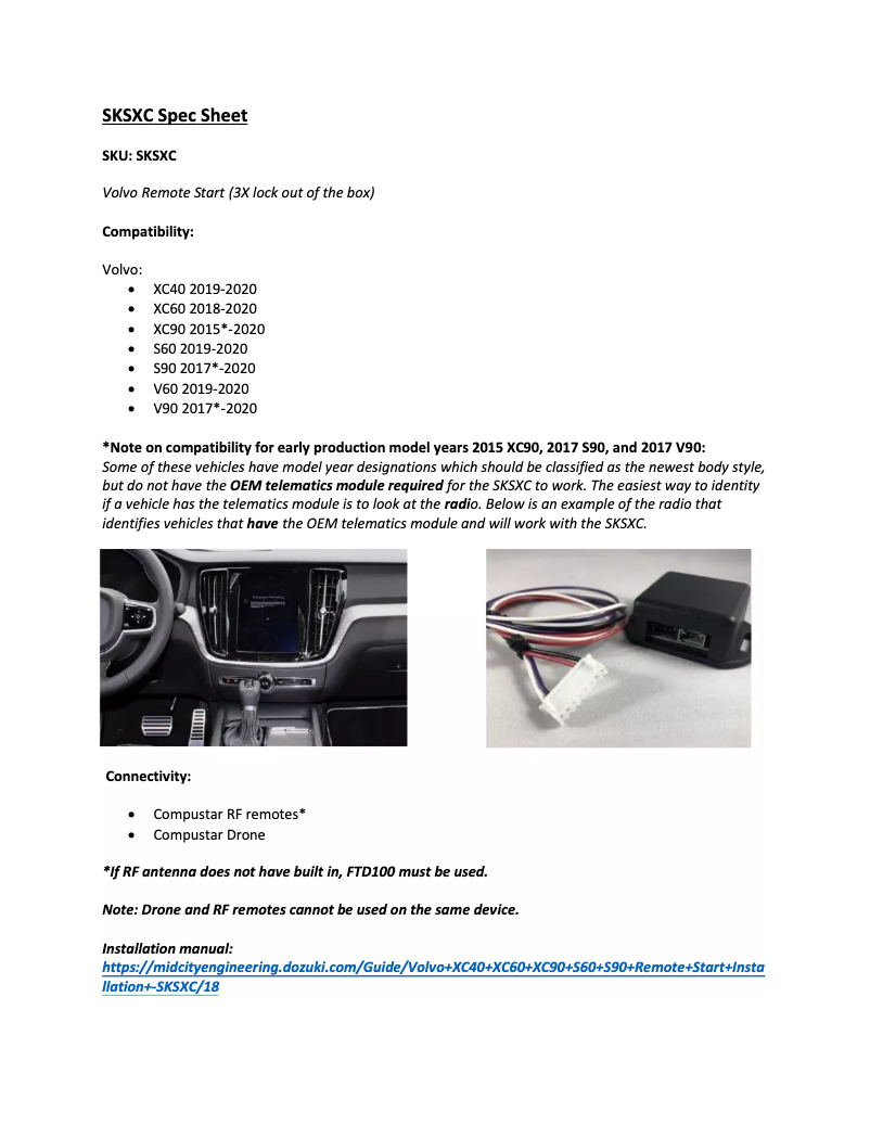 Image de la première page du manuel de l'appareil Compustar SKSXC