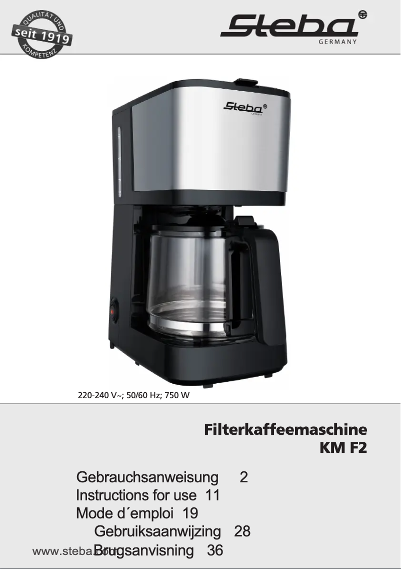 Page n°1 - Manuel utilisateur Steba KM F2