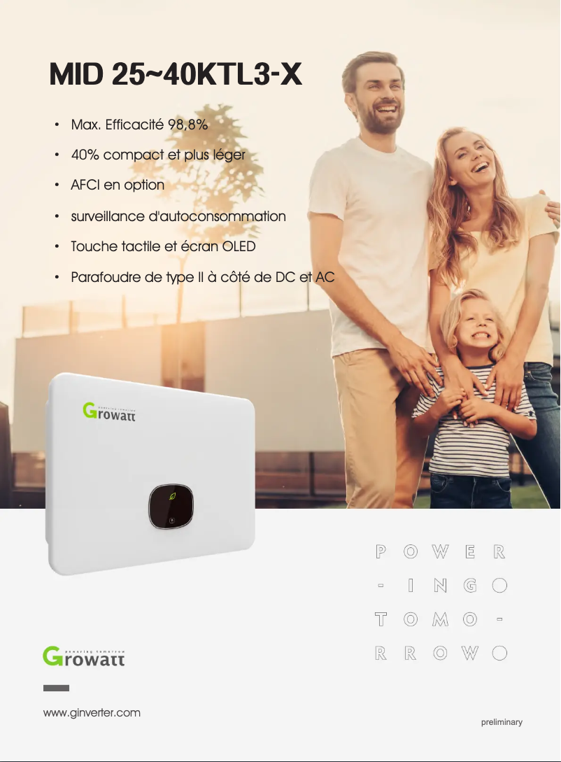 Page 1 de la notice Guide d'installation Growatt MID 40KTL3-X