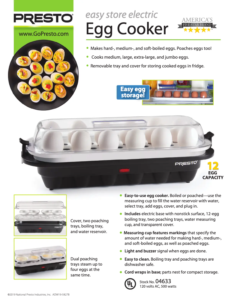 Page n°1 - Fiche technique Presto Easy store electric Egg Cooker