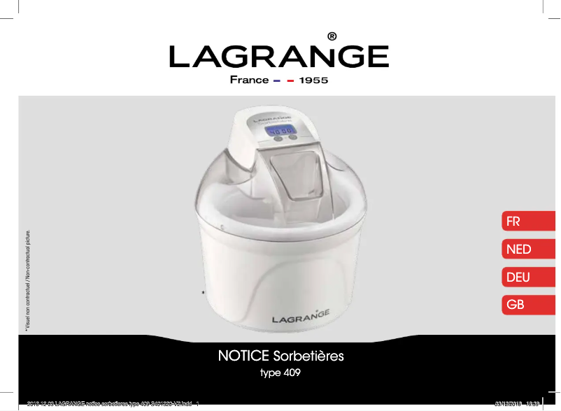 Page n°1 - Manuel utilisateur Lagrange Sorbetière 409