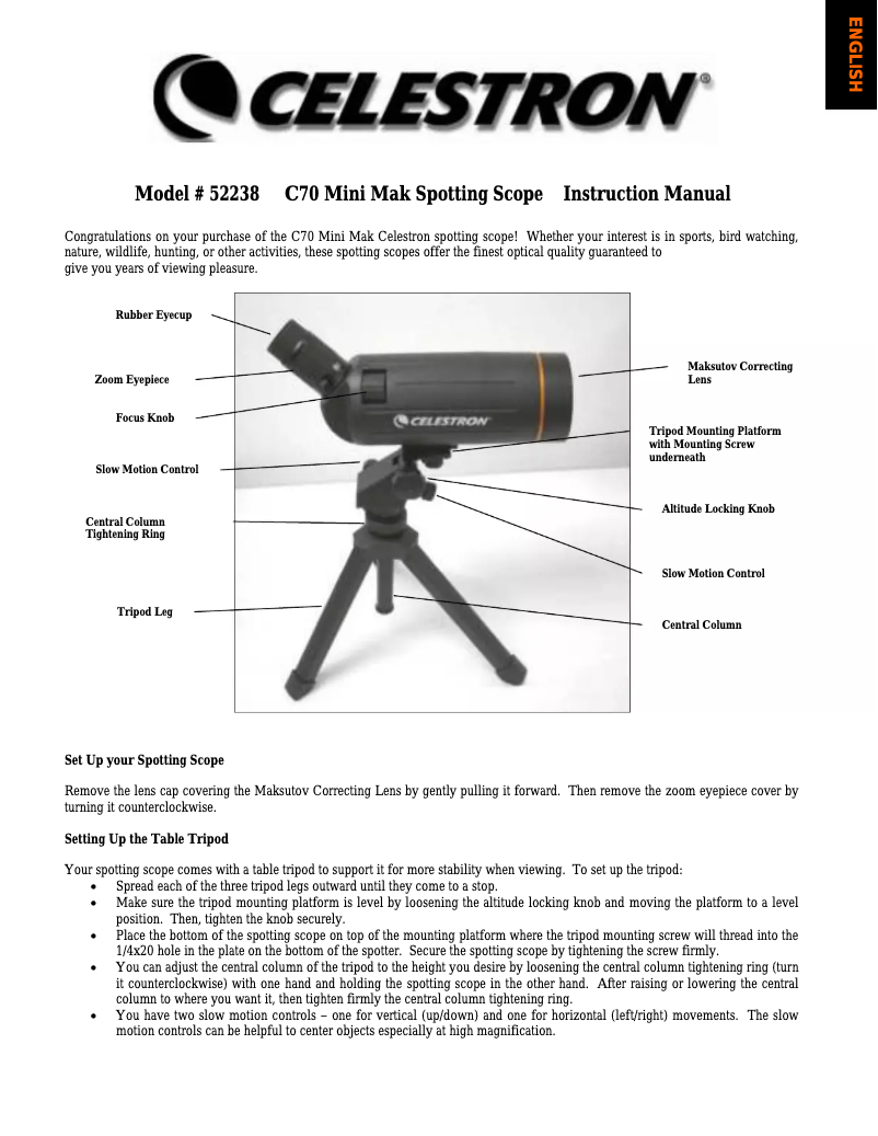 Page n°1 - Manuel utilisateur Celestron Mini Mak 70
