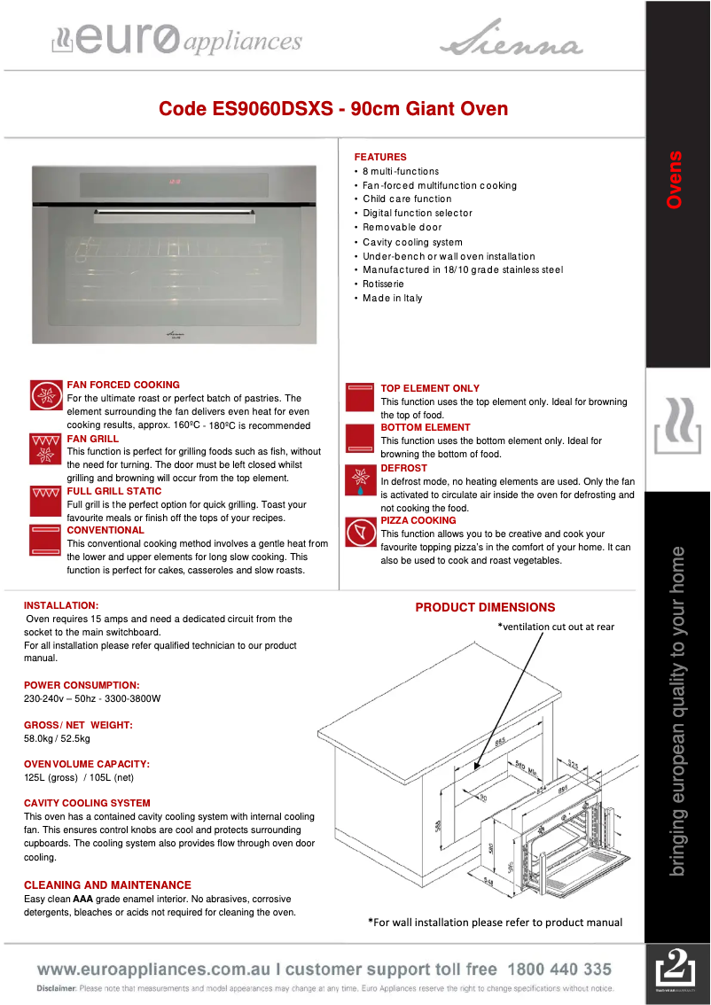 Page n°1 - Fiche technique Euro Appliances ES9060DSXS