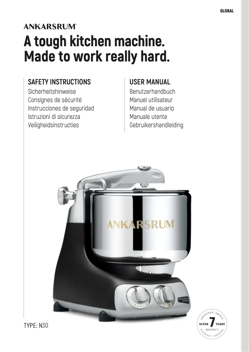 Page n°1 - Manuel utilisateur Ankarsrum AKM 6230