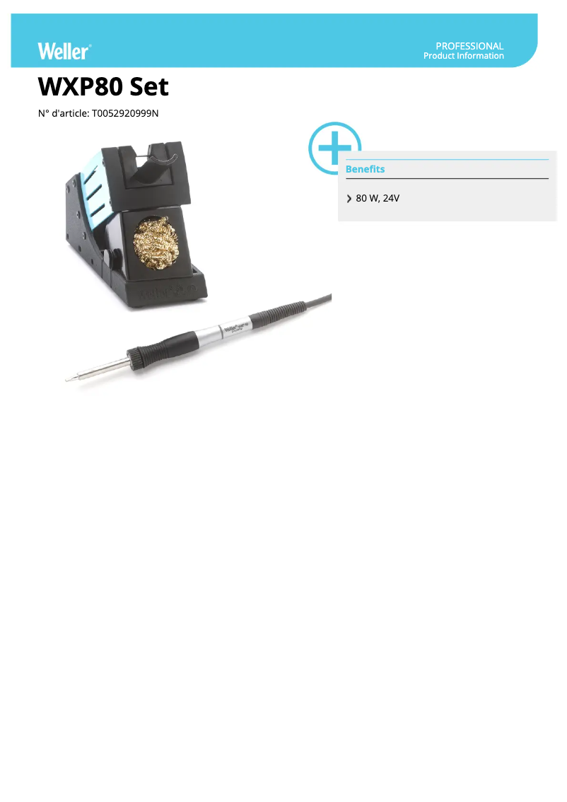Page 1 de la notice Fiche technique Weller WXP 80