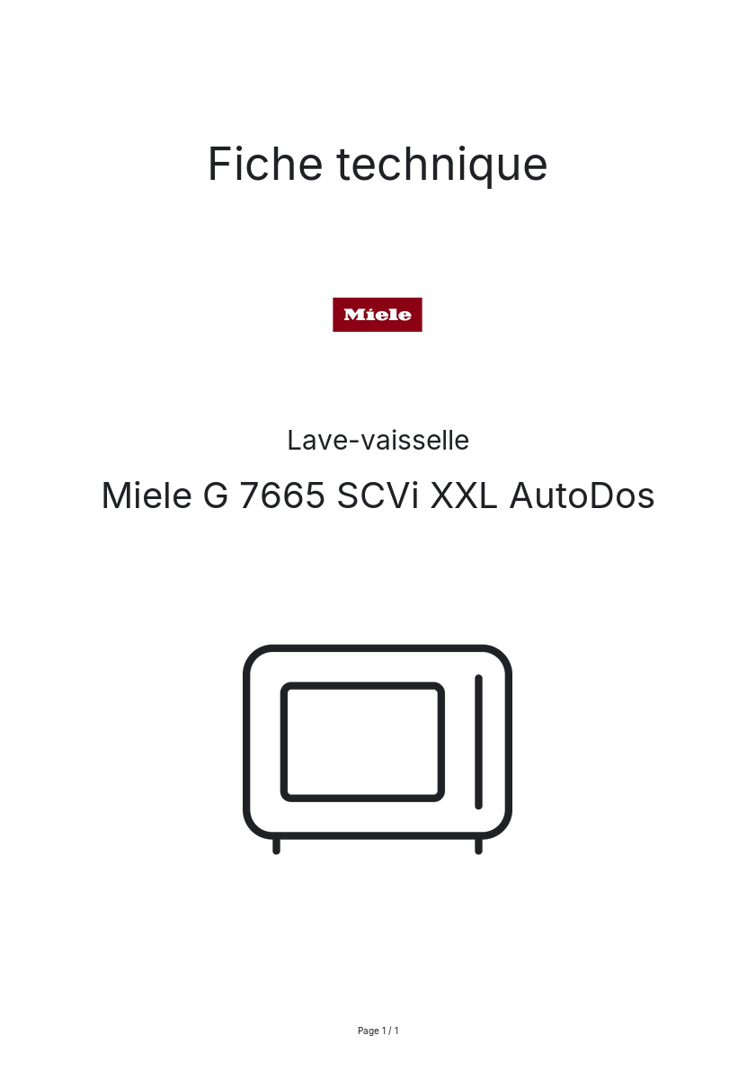 Page n°1 - Fiche technique Miele G 7665 SCVi XXL AutoDos
