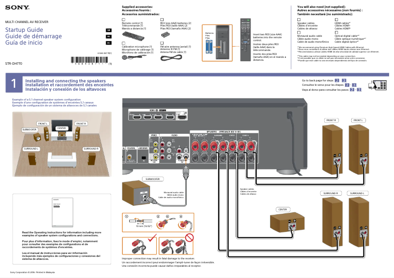 Page n°1 - Guide d'installation Sony STR-DH770