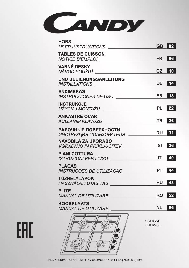 Page n°1 - Manuel utilisateur Candy CHW6LX