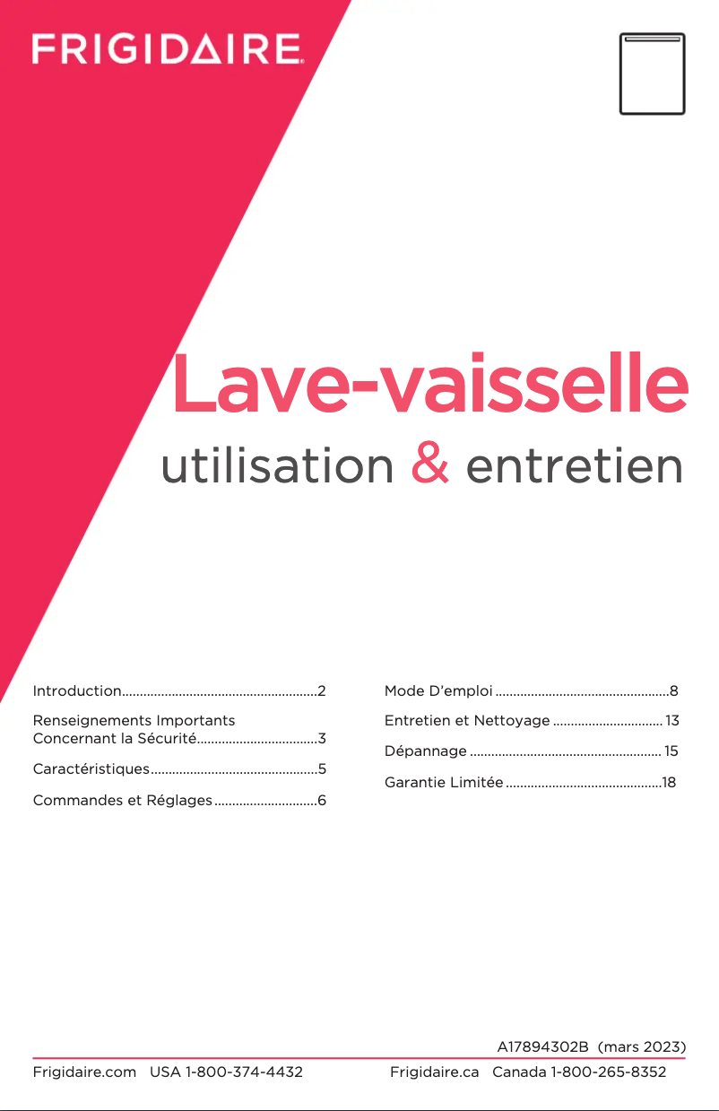 Page n°1 - Manuel utilisateur Frigidaire FDPC4221AB