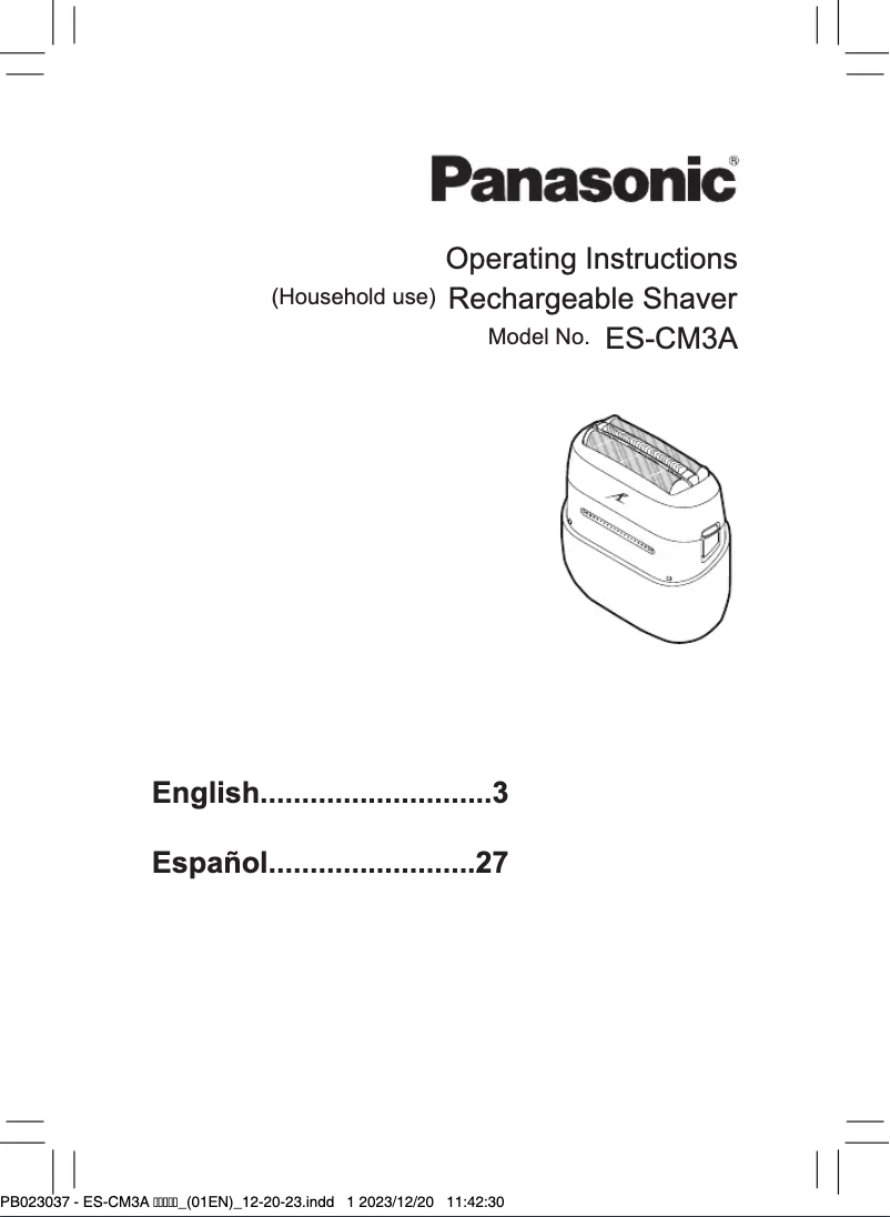 Page 1 de la notice Manuel utilisateur Panasonic ES-CM3A