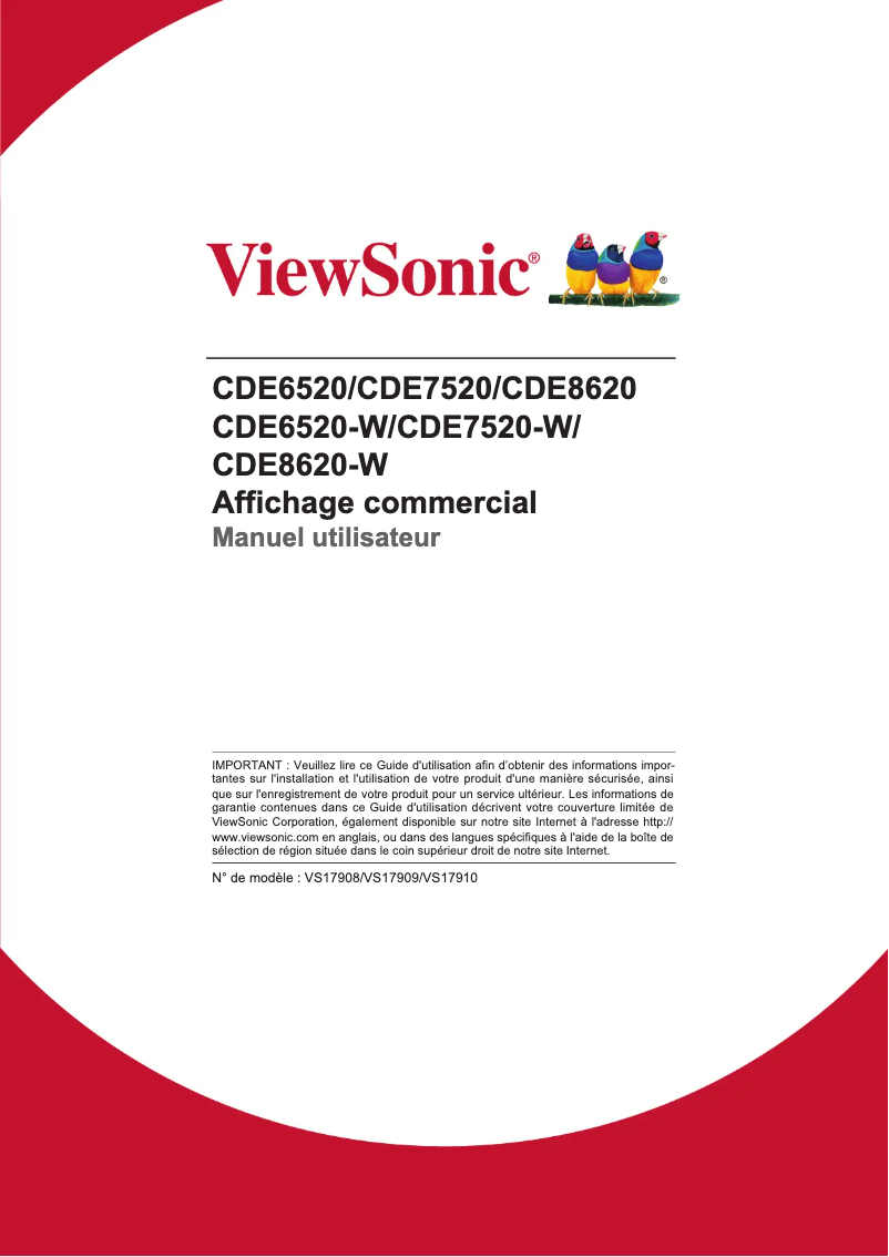 Page 1 de la notice Manuel utilisateur Viewsonic CDE8620-W