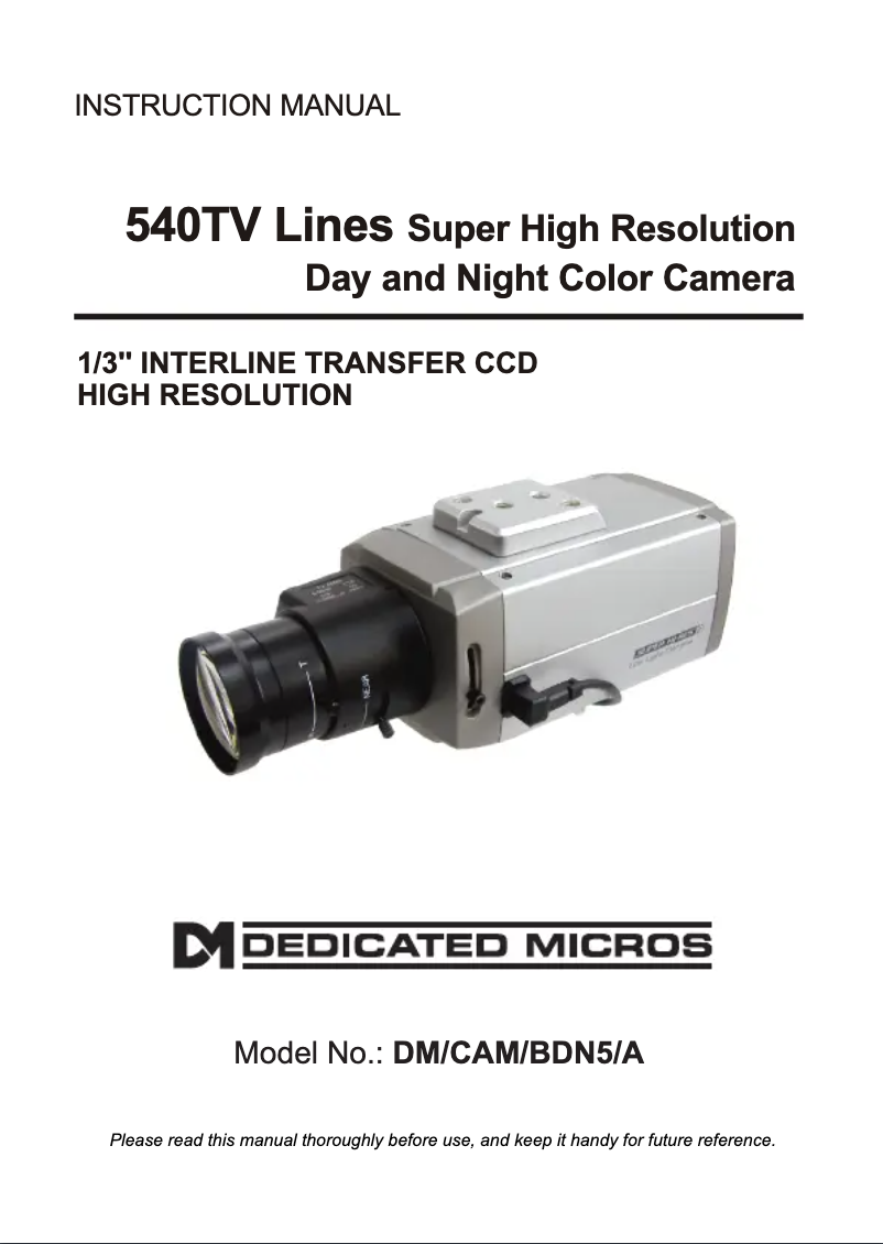 Page n°1 - Manuel utilisateur Dedicated Micros DM/CAM/BDN5/A