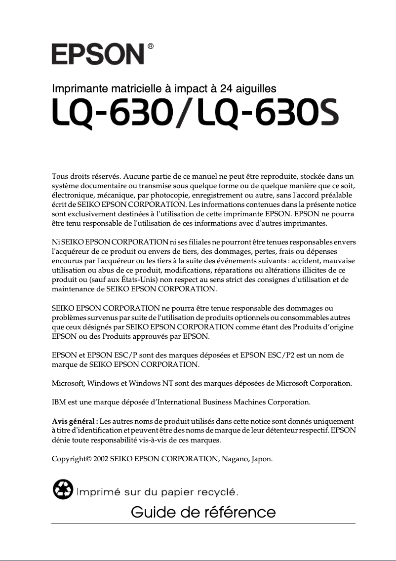 Image de la première page du manuel de l'appareil LQ-630