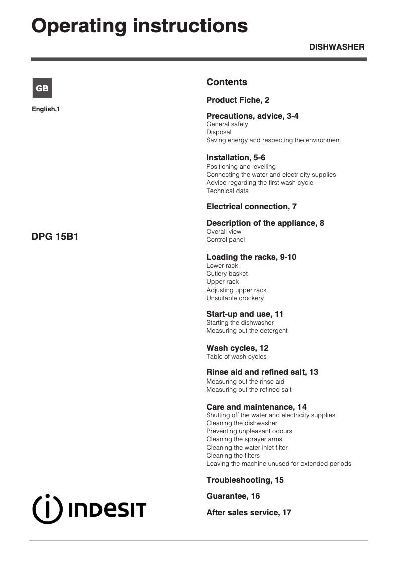 Page n°1 - Mode d'emploi Indesit DPG 15B1 NX UK