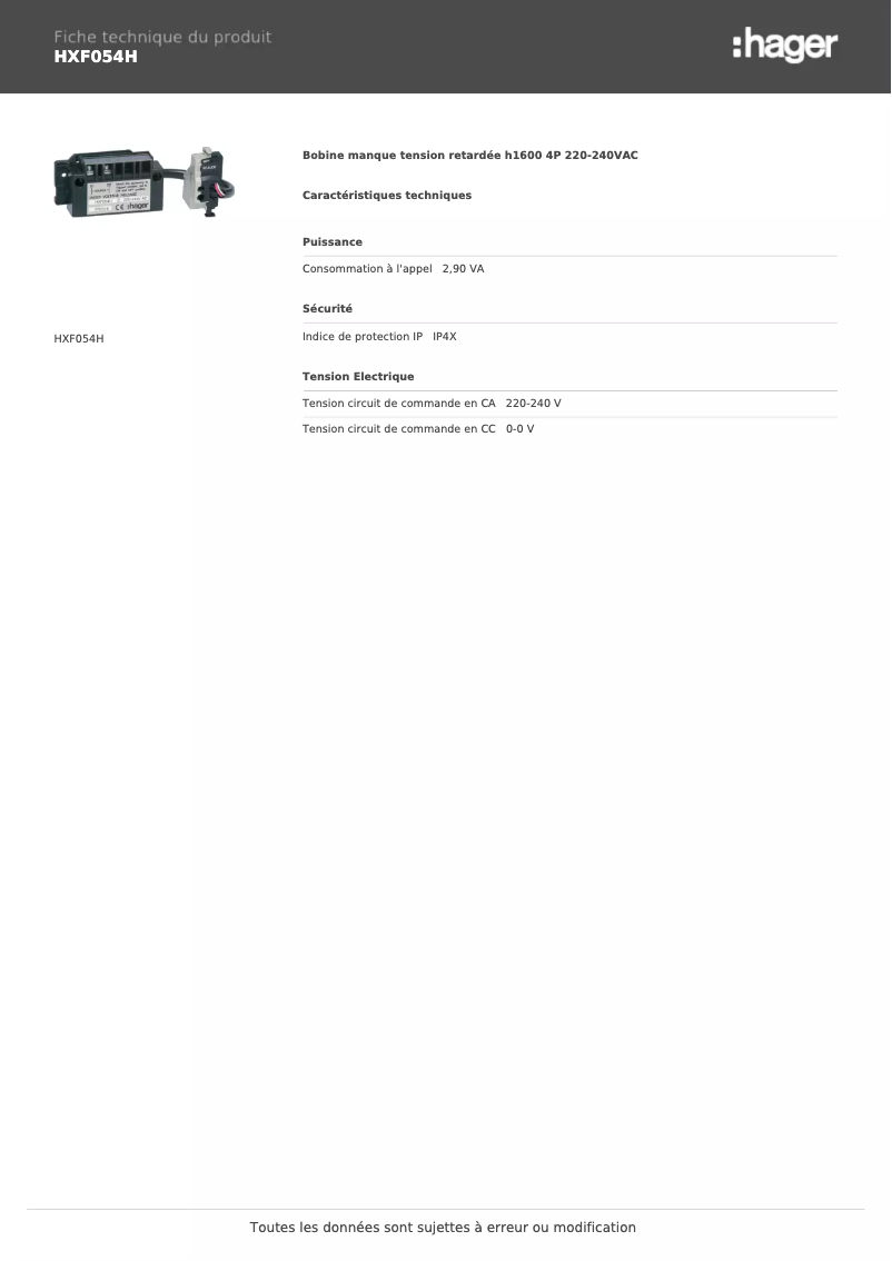 Image de la première page du manuel de l'appareil HXF054H