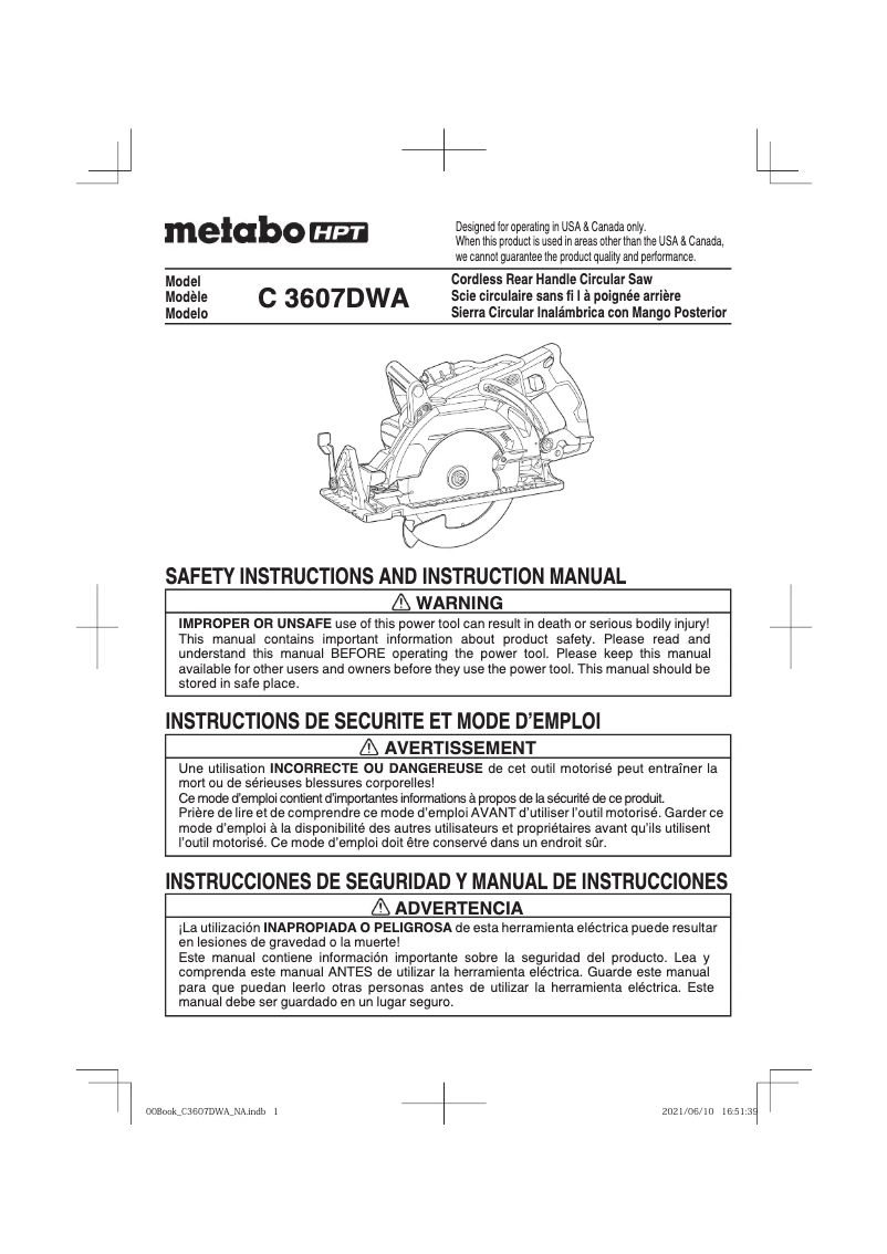 Page n°1 - Manuel utilisateur Metabo C3607DWAQ4