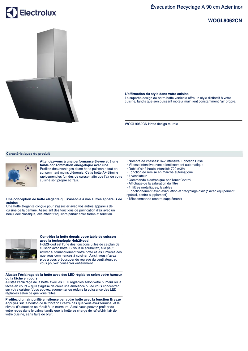 Page n°1 - Fiche technique Electrolux WOGL9062CN