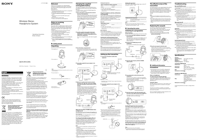 Image de la première page du manuel de l'appareil MDR-RF810RK