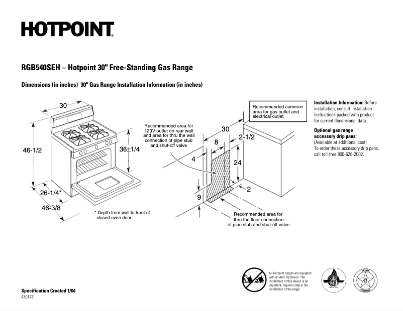 Page n°1 - Fiche technique Hotpoint RGB540SEHSA