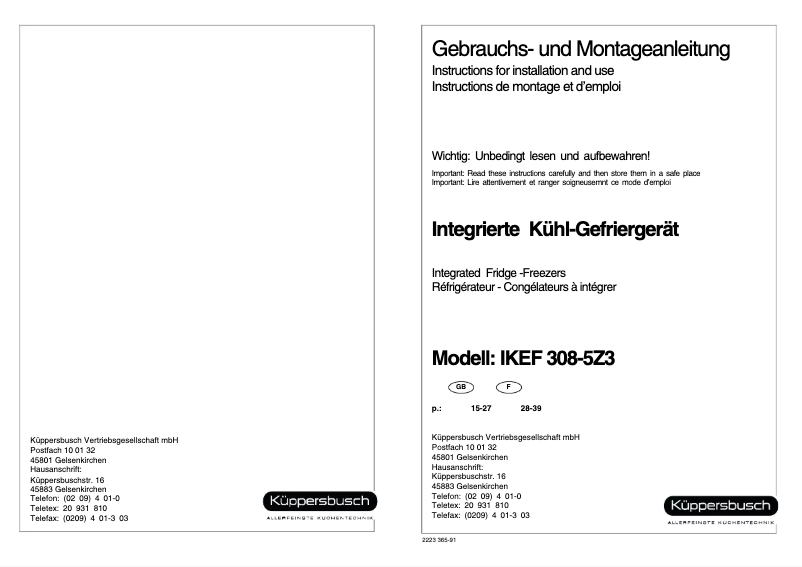 Page n°1 - Manuel utilisateur Küppersbusch IKEF 308-5Z3