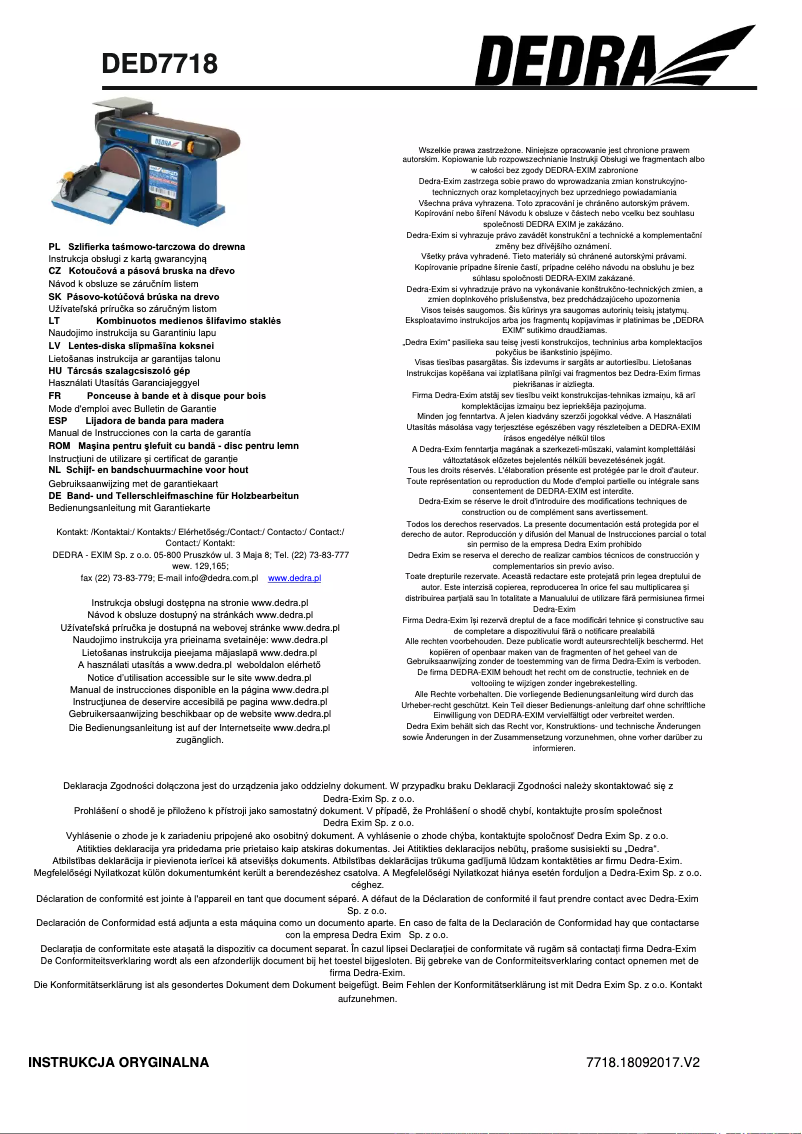 Page n°1 - Manuel utilisateur DEDRA DED7718