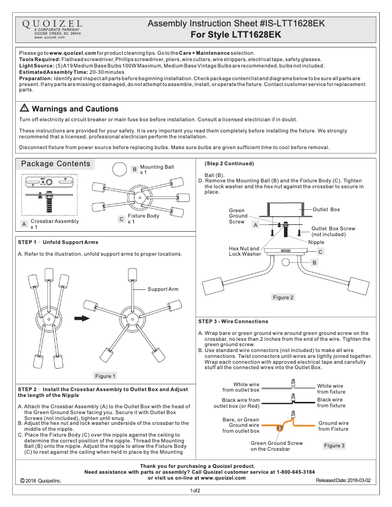 Page 1 de la notice Manuel utilisateur Quoizel Latitude LTT1628EK