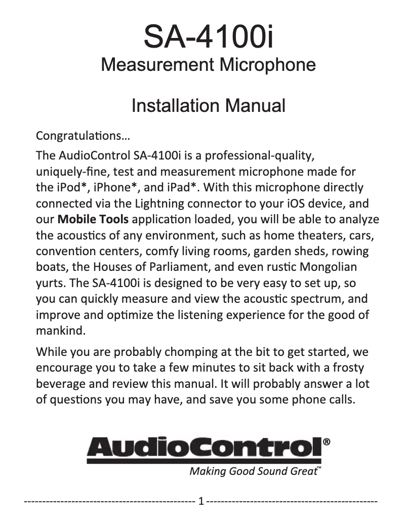Page 1 de la notice Manuel utilisateur AudioControl SA-4100I