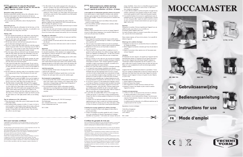 Page n°1 - Manuel utilisateur Technivorm Moccamaster KBGT 741