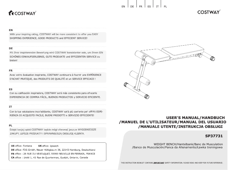 Page 1 de la notice Manuel utilisateur Costway SP37731