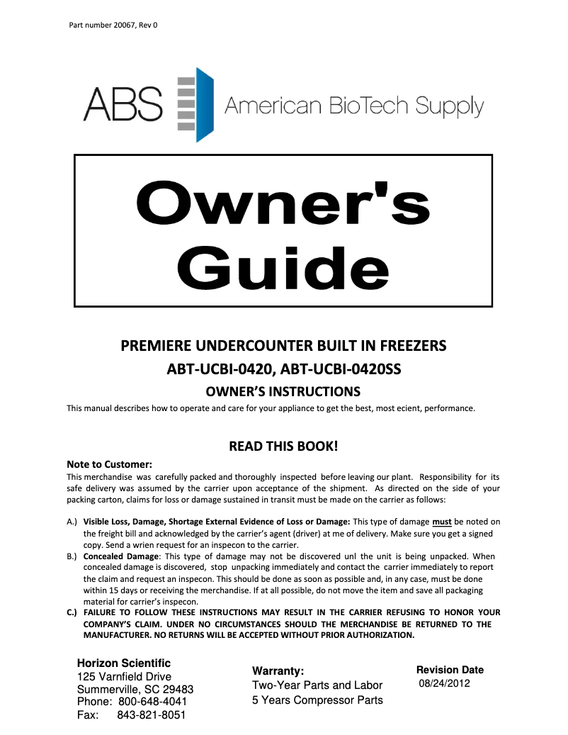 Image de la première page du manuel de l'appareil ABT-HC-UCBI-0420SS