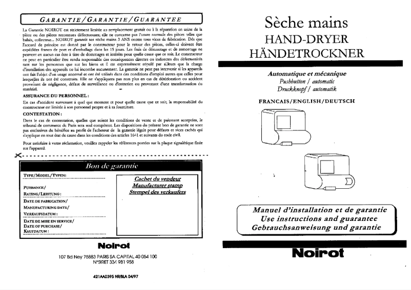 Page 1 de la notice Manuel utilisateur Noirot 2510 Automatic