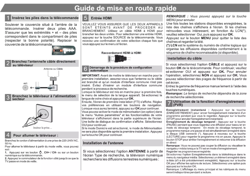 Page 1 de la notice Guide de démarrage rapide Philips 32PFL3008H