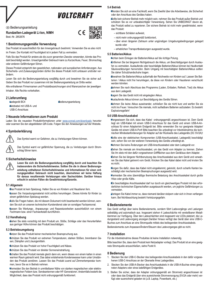 Page 1 de la notice Manuel utilisateur Voltcraft BC4