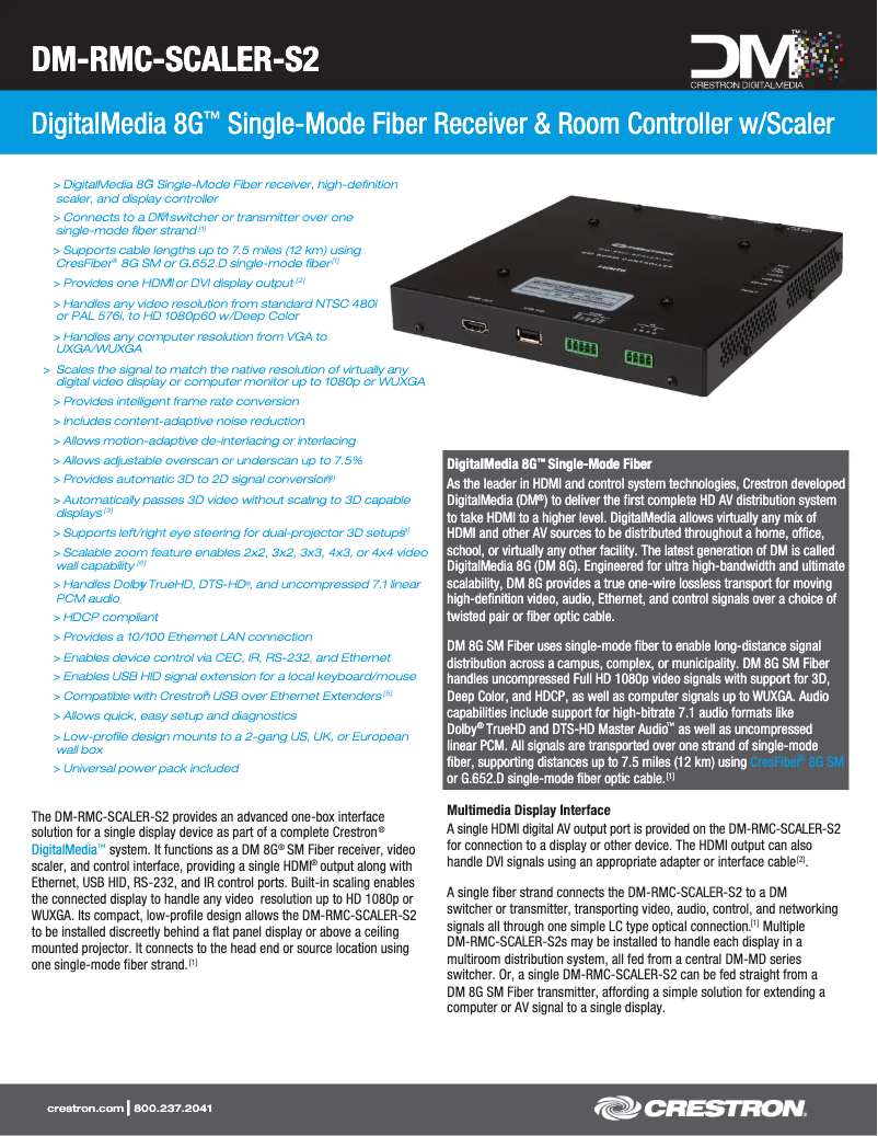 Page n°1 - Fiche technique Crestron DM-RMC-SCALER-S2