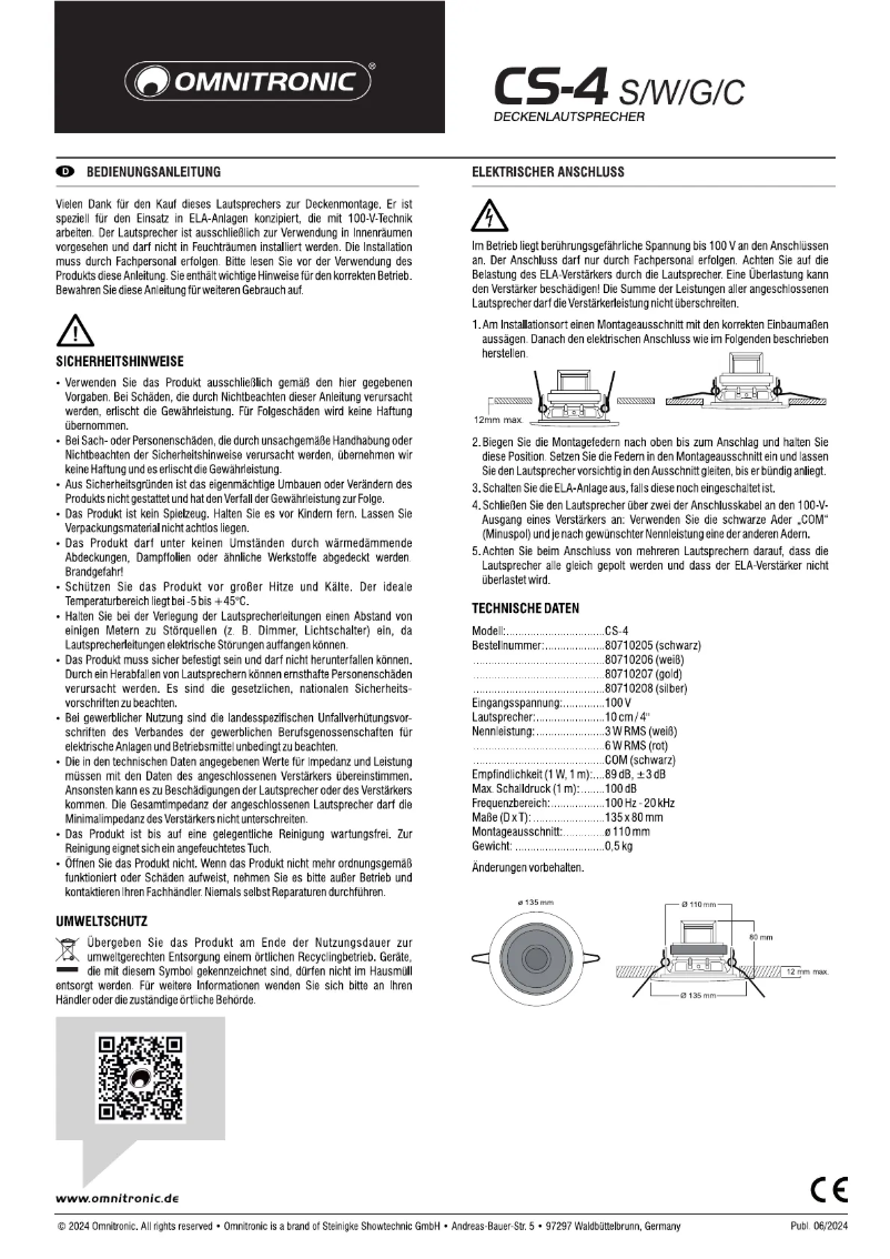 Page n°1 - Manuel utilisateur Omnitronic CS-4C